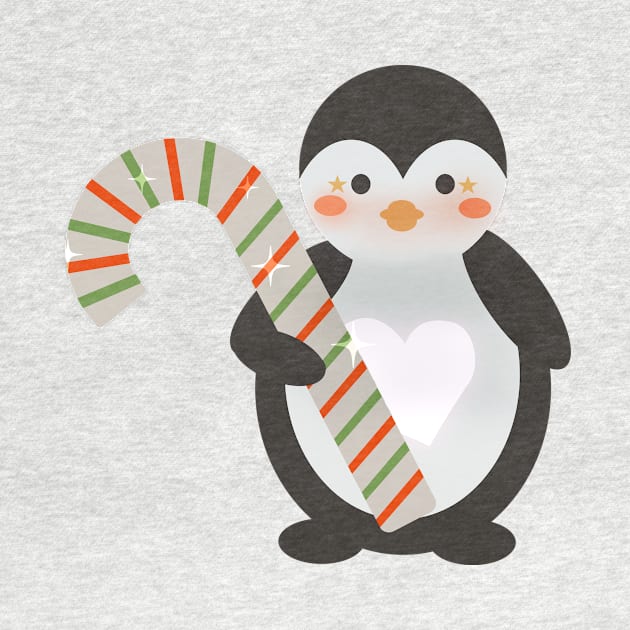 Christmas Penguin with Candy Cane by aaalou
